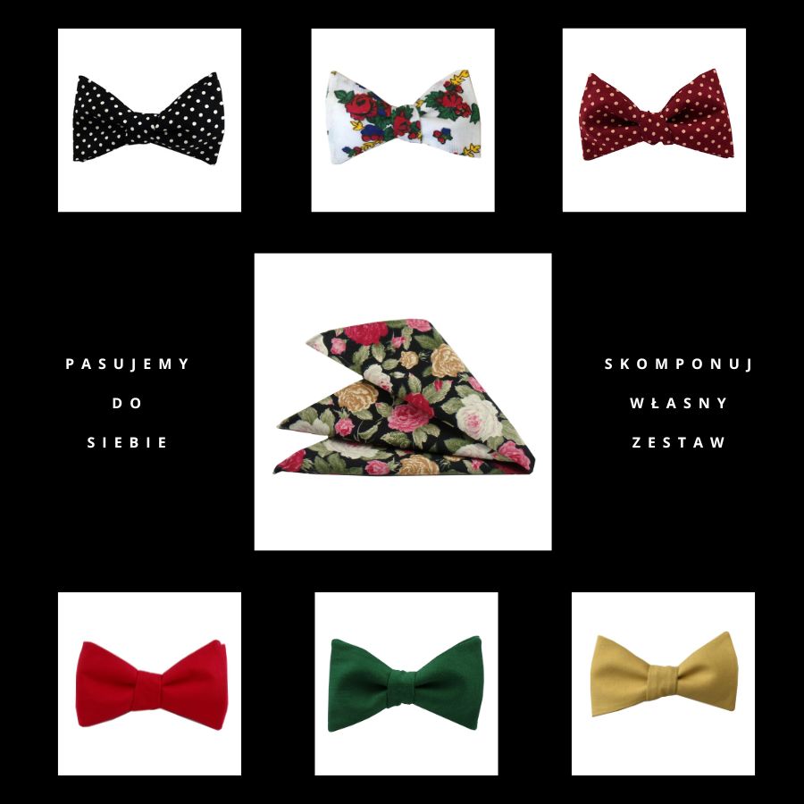 Poszetka ręcznie obszywana Róże na czerni - obrazek 3