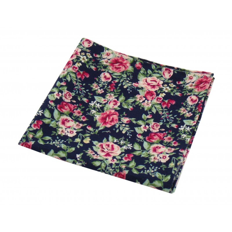 Poszetka ręcznie obszywana Różane bukiety na granacie - obrazek 2