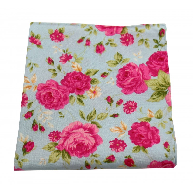 Poszetka ręcznie obszywana Róże na błękicie - obrazek 2