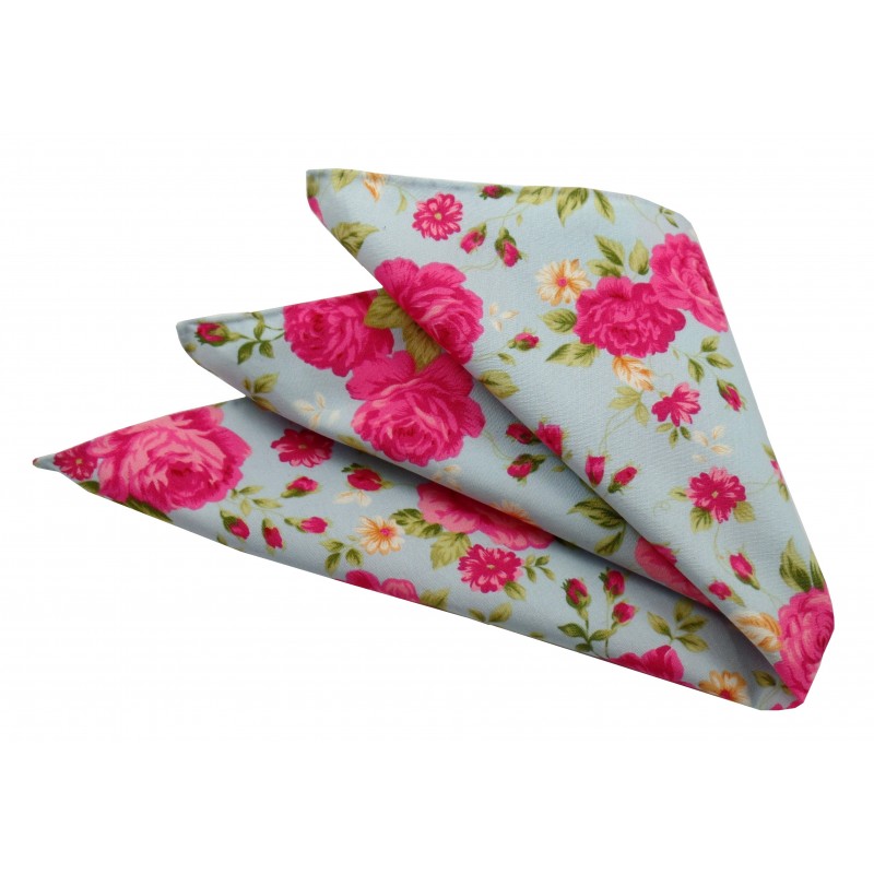 Poszetka ręcznie obszywana Róże na błękicie