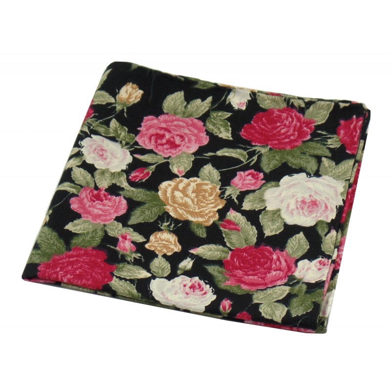 Poszetka ręcznie obszywana Róże na czerni - obrazek 2
