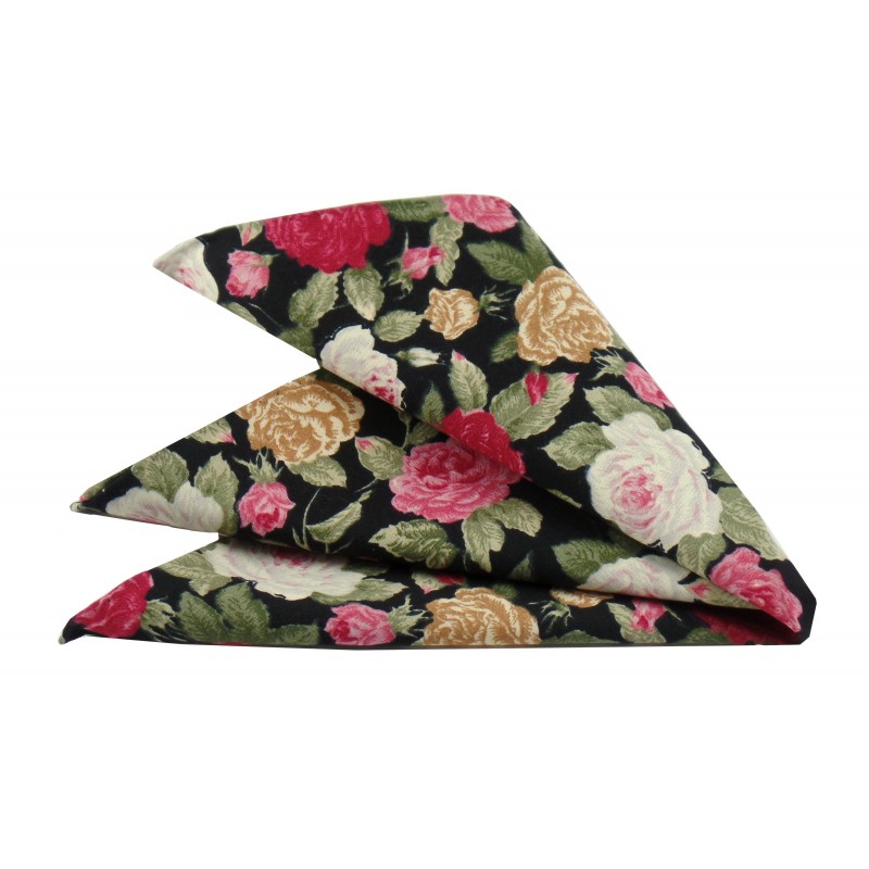 Poszetka ręcznie obszywana Róże na czerni