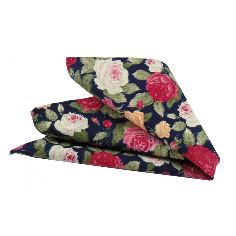 Poszetka ręcznie obszywana Róże na granacie